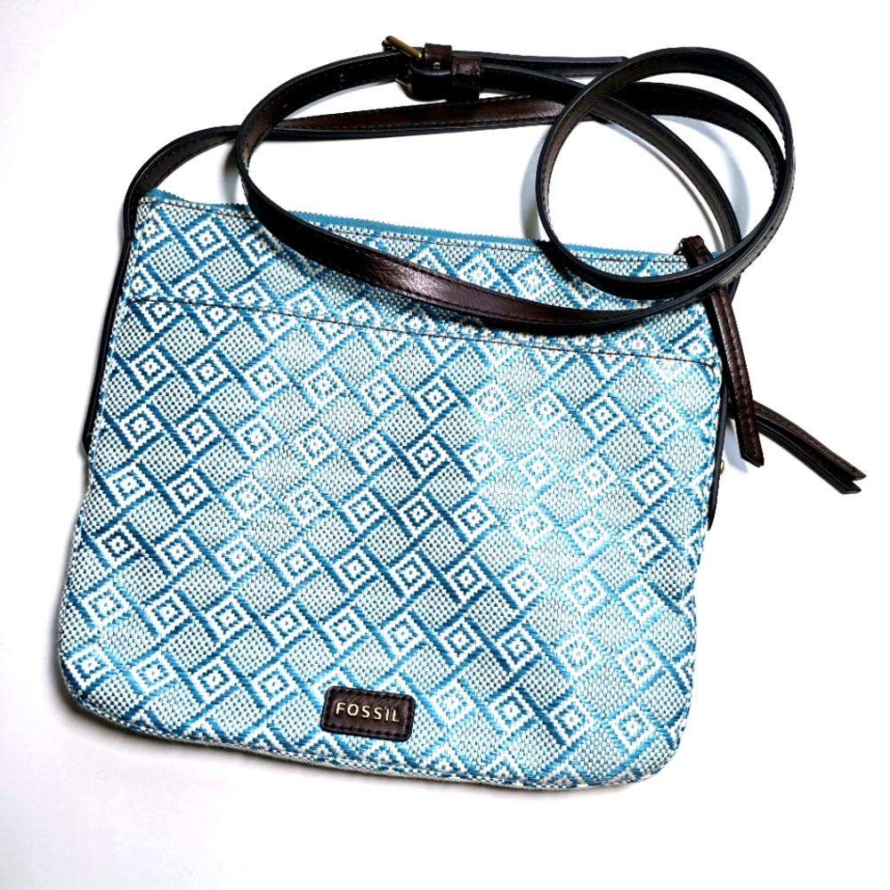 Fossil Fiona Turquoise Geometric Design Print Crossbody Bag